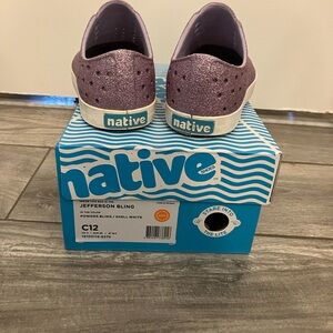 Native Kids Jefferson Bling Sneakers - Glitter Purple and White